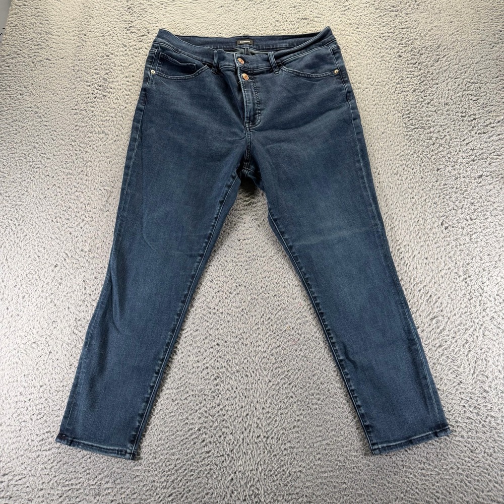 Express Jeans Womens 14 Blue Cotton Denim Cropped Skinny Mid-Rise Workwear Faded
